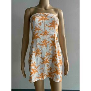 SHOWPO Womens Dress White Orange Palm Print Strapless Mini Casual Summer Sz. 10